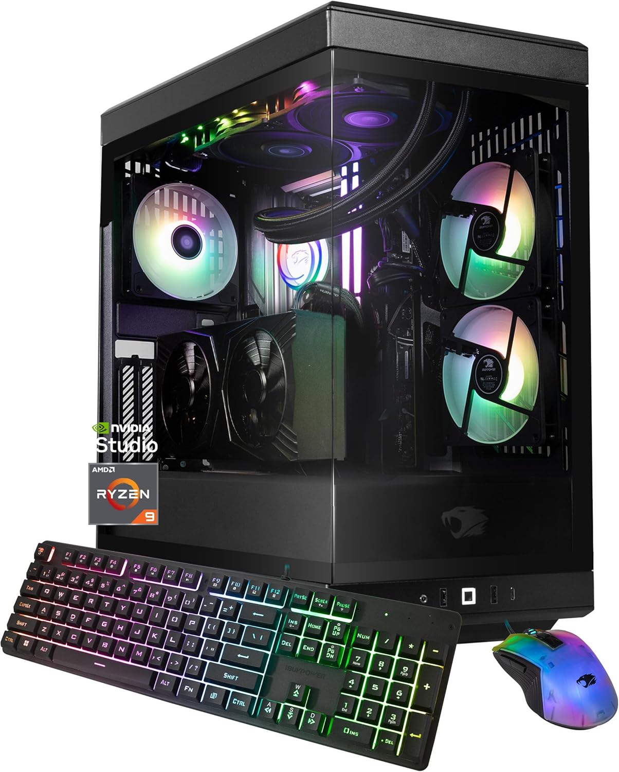 iBUYPOWER Y40 PRO Black Gaming PC Desktop Computer AMD Ryzen 9 7900X CPU, NVIDIA GeForce RTX 5070Ti 16GB GPU, 32GB DDR5 RGB 5200MHz RAM, 2TB NVMe SSD, Windows 11 Home, Keyboard, Mouse - Y40BA9N57T01