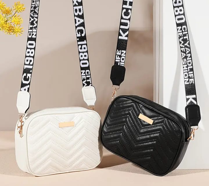 BAGUZ Quilted White Crossbody Bag with Bold Strap