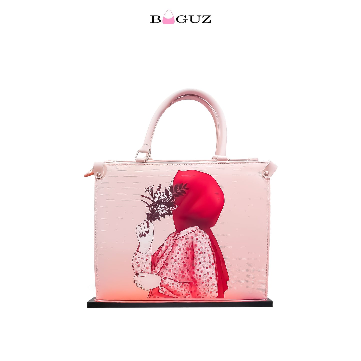 BAGUZ Black Handbag with Hijabi Art Design