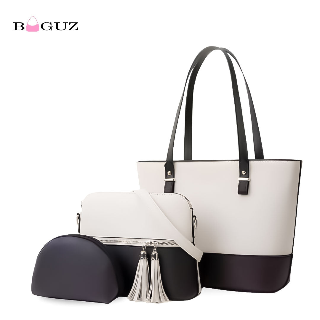 BAGUZ 3-Piece Pink & Beige Handbag Set