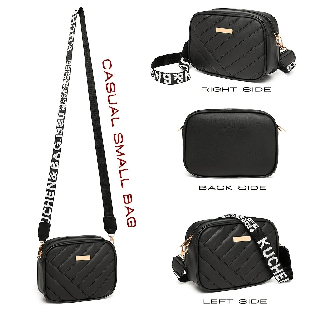 BAGUZ Quilted Black Crossbody Bag with Bold Strap