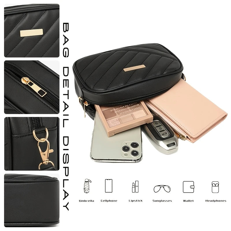 BAGUZ Quilted Black Crossbody Bag with Bold Strap