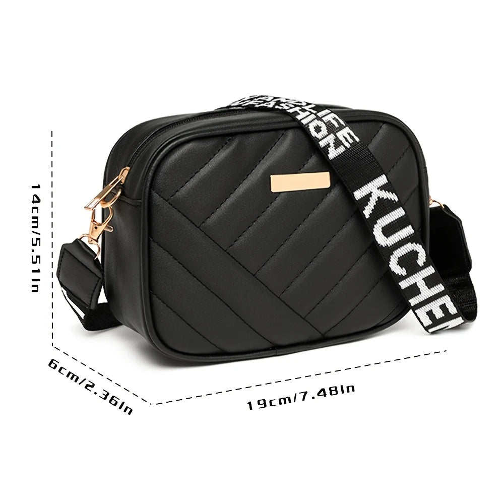 BAGUZ Quilted Black Crossbody Bag with Bold Strap