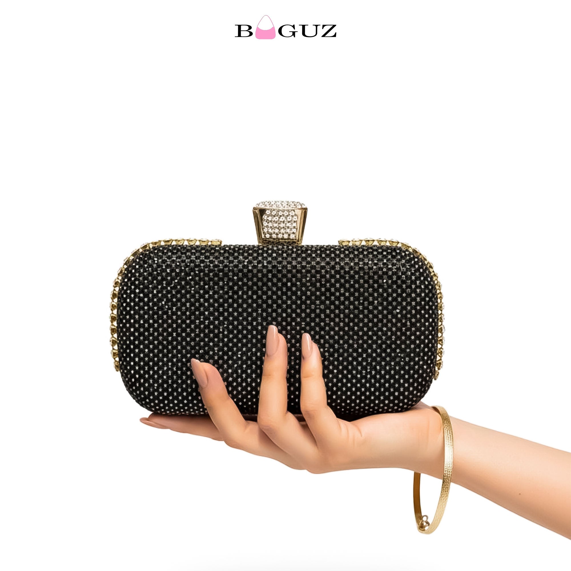 Luxury Black Crystal Evening Clutch Bag