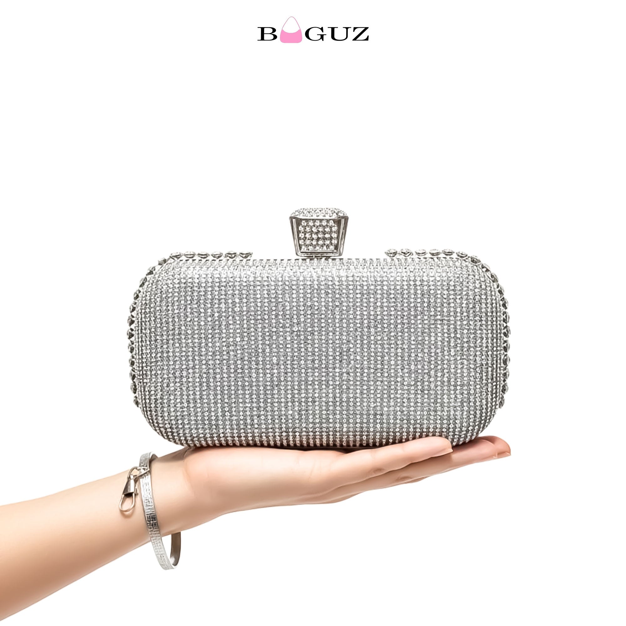 Luxury Silver Crystal Evening Clutch Bag
