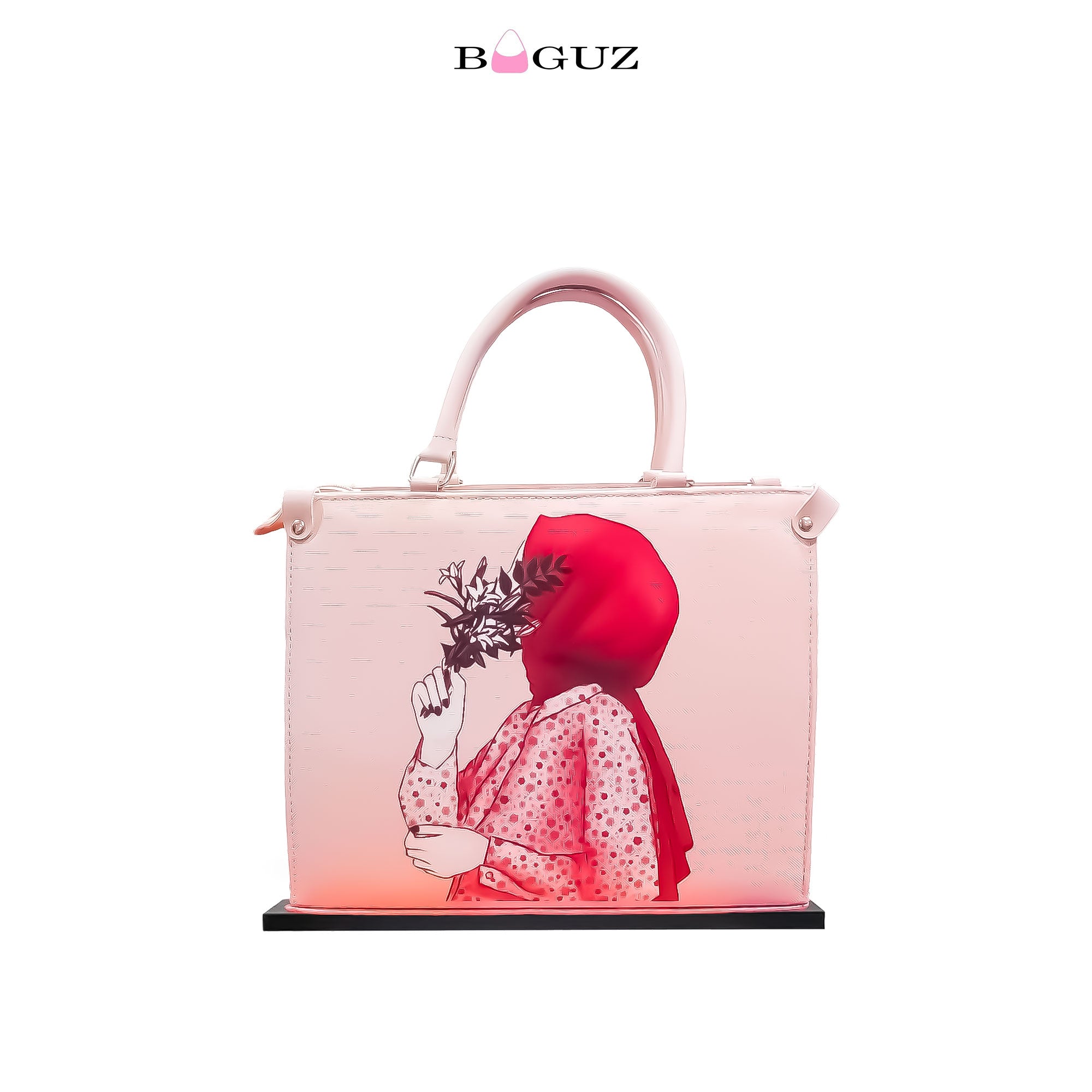 BAGUZ Black Handbag with Hijabi Art Design