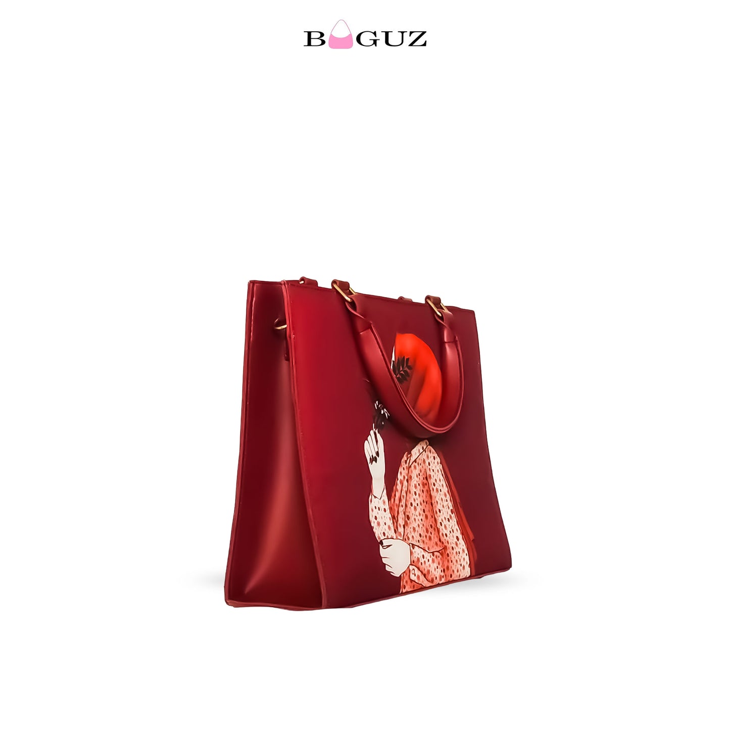 BAGUZ Red Handbag with Hijabi Art Design