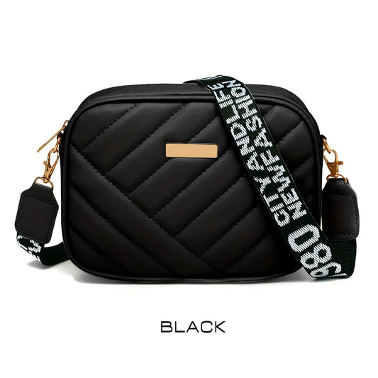 BAGUZ Quilted Black Crossbody Bag with Bold Strap