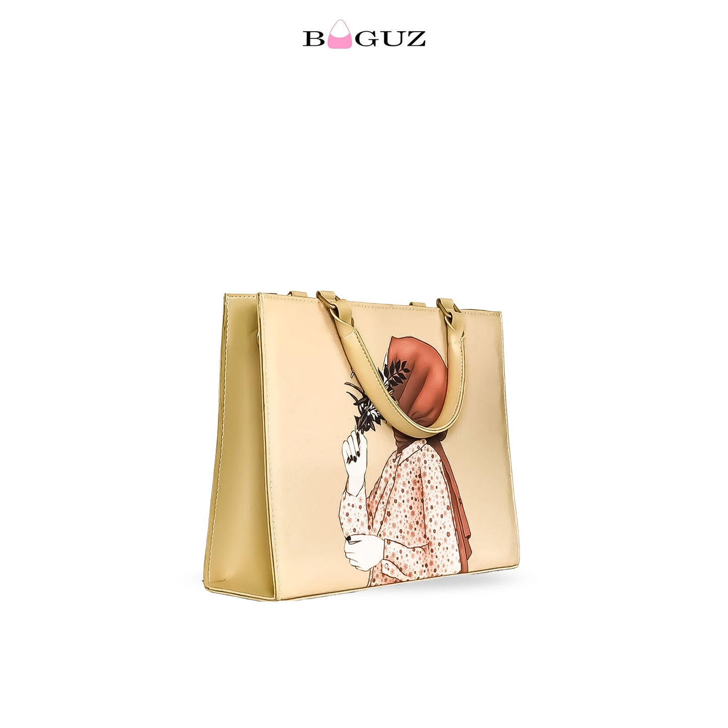 BAGUZ Beige Handbag with Hijabi Art Design