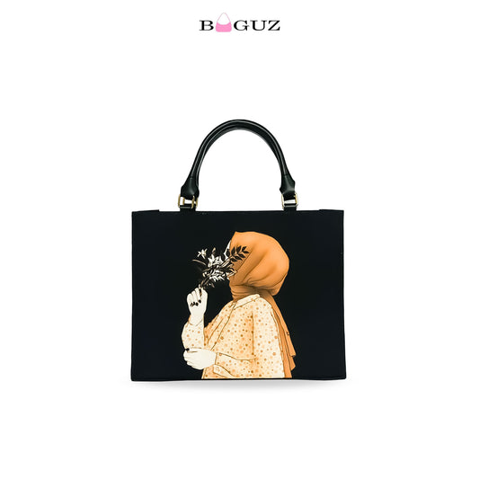 BAGUZ Beige Handbag with Hijabi Art Design