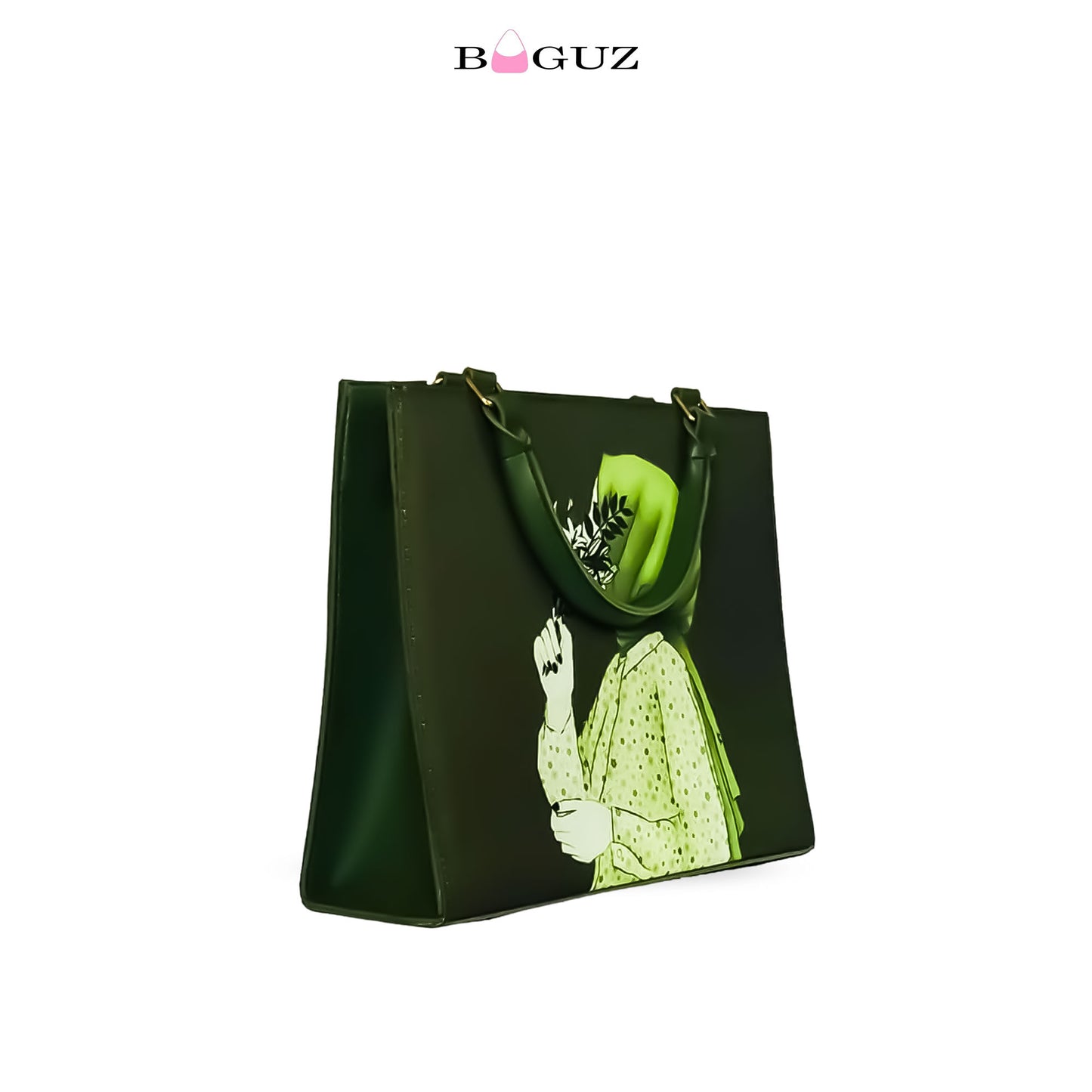 BAGUZ Green Handbag with Hijabi Art Design