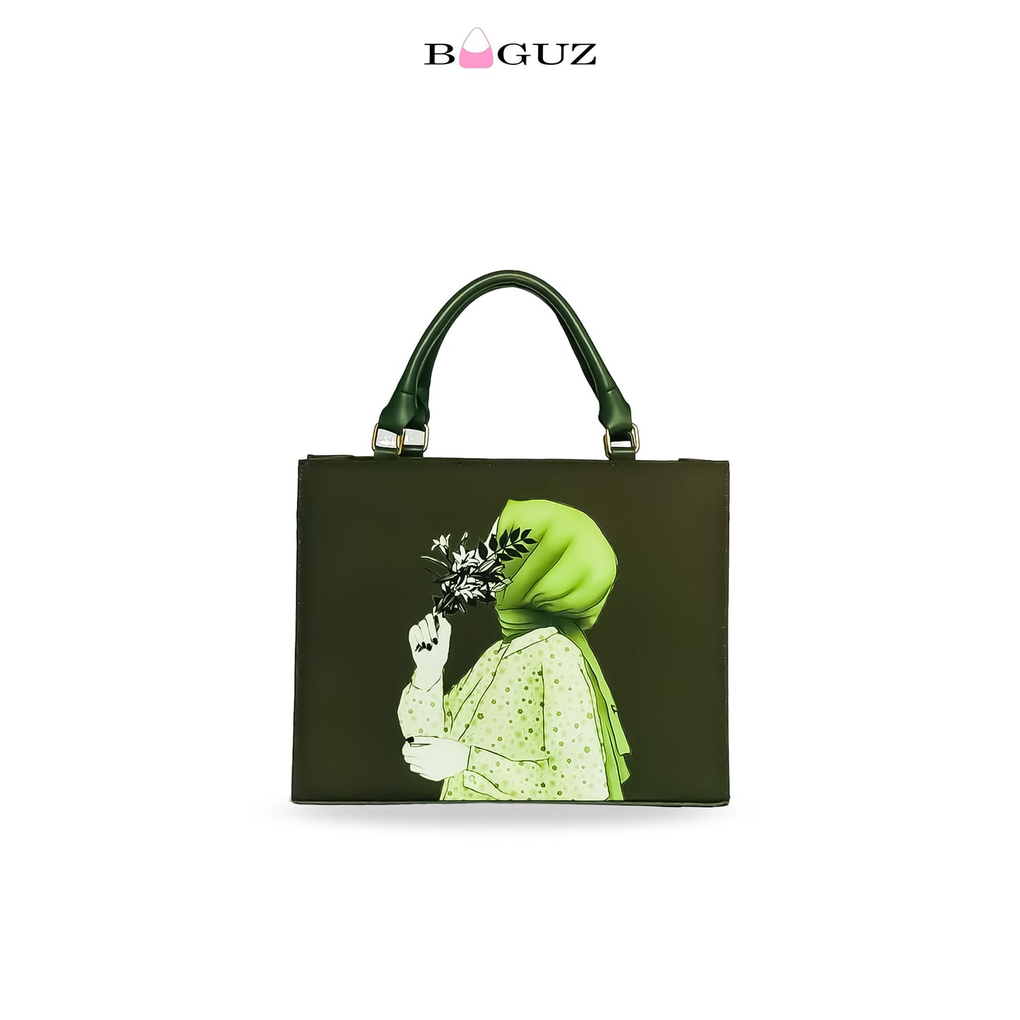 BAGUZ Black Handbag with Hijabi Art Design